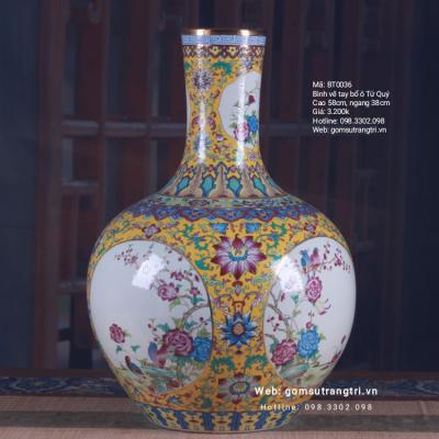 Bình vẽ tay bổ ô Tứ Quý